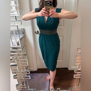 Holiday Dress, Hunter Green, Midi Dress, Cinches at Waist, Women’s Dress, Size M